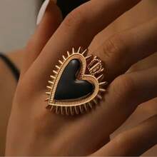 1 件哥特式夸张心形戒指，红黑镂空心形可调节戒指，女士戒指，情侣戒指，适合日常佩戴，情人节礼物 - 金色 - 查看 3