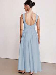 A&DD MODA, REF: H978 Women's Long Dress, Sleeveless Dress, Round Neckline, High Waist, Slim Dress With Bare Back, Zipper Dress, A-Line, Elegant And Modern Look, Casual And Sophisticated Women's Fashion, Stylish Women's Dress, Fashionista Look, Light And Comfortable Piece, Sensual Dress, Refined Style - 淺藍色 - 查看 2