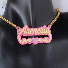 Dây chuyền khắc tên theo yêu cầu - Dây chuyền khắc tên lấp lánh - Dây chuyền khắc tên bằng acrylic - Mặt dây chuyền khắc tên cá nhân với ren hình trái tim lấp lánh - Dây chuyền khắc tên - Quà tặng tùy chỉnh màu vàng, phong cách, thời trang mùa thu, cổ điển, unisex, đơn giản, thường ngày, hipster, gothic, punk. Quà tặng lý tưởng độc đáo dành cho người yêu, bạn trai, bạn gái, bố, mẹ, trang sức cho phụ nữ. - vàng - Xem 21