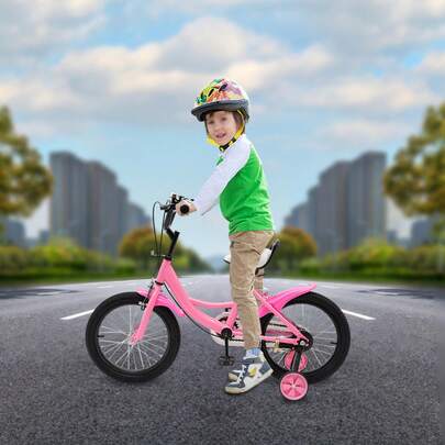 16 Inch Kids Bike Bicycle For 5-8 Years, Pink Boys Girls Bike, 16" Children's Bicycle With Training Wheels