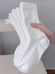 5/10 Pairs Women's Solid Color Wide Mouth Comfortable Simple Maternity Socks, Moisture-Wicking, Quick-Drying, Breathable Mid-Calf Socks Christmas Gift - White - View 5