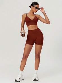 MASKERT Women's Seamless Camisole With Cup Cover, Short Tank Top Sports Set, Skin Friendly, Comfortable, Sports, Home And Commuting Underwear