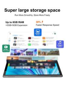 Coopers 10.1 Inch Android 15 Tablet, WIFI Tablet PC, 3GB RAM, 32GB ROM, Support 1TB Expandable, Quad-Core, 2.4G+5G WiFi, Dual Band WiFi6, 2MP + 8MP Dual Camera, 1280 * 800 IPS HD Touch Screen,Wi-Fi, 6000mAh Battery, Support Widevine L1(No Adapter) - Grey - View 8