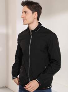 Men's Fashionable Simple Lining Printed Jacket - Black - View 5