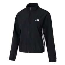 Adidas TE 3S WOVEN JKT 女式立领夹克，休闲运动上衣，舒适户外夹克 - 黑色/白色 - 查看 1