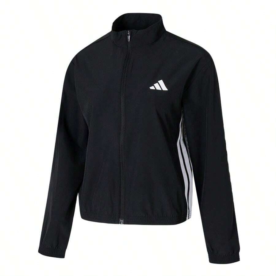 Adidas TE 3S WOVEN JKT 女式立领夹克,休闲运动上衣,舒适户外夹克 - 黑色/白色 - 查看 1