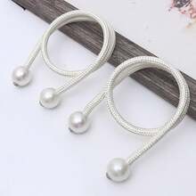 4pcs Window Curtain Tie Backs, Pearl Decor Rope Fixation Brackets Suitable For Small, Thin Or Sheer Curtains - White - View 2