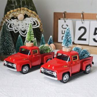 1pc Truck + 3pcs Mini Christmas Tree Decor, Creative Christmas Gift For Family And Friends, Christmas Home Decor, Christmas Holiday Decoration, Xmas Decor