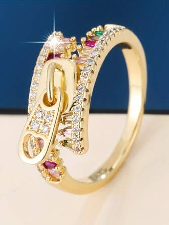 1 pièce Bague élégante pour dames avec zirconium synthétique, bijou pour usage quotidien et occasions de cadeau