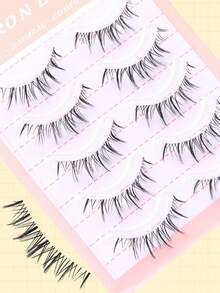 5 Pairs Natural & Fluffy 5D Faux Mink Eyelashes, Soft & Voluminous, Suitable For Natural Daily Makeup, Handmade Cat Eye False Eyelashes With Faux Mink Appearance