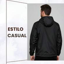 Men's Lightweight Plain Water-Repellent Windbreaker Jacket With Hood - 黑色+麗莎+G - 查看 7