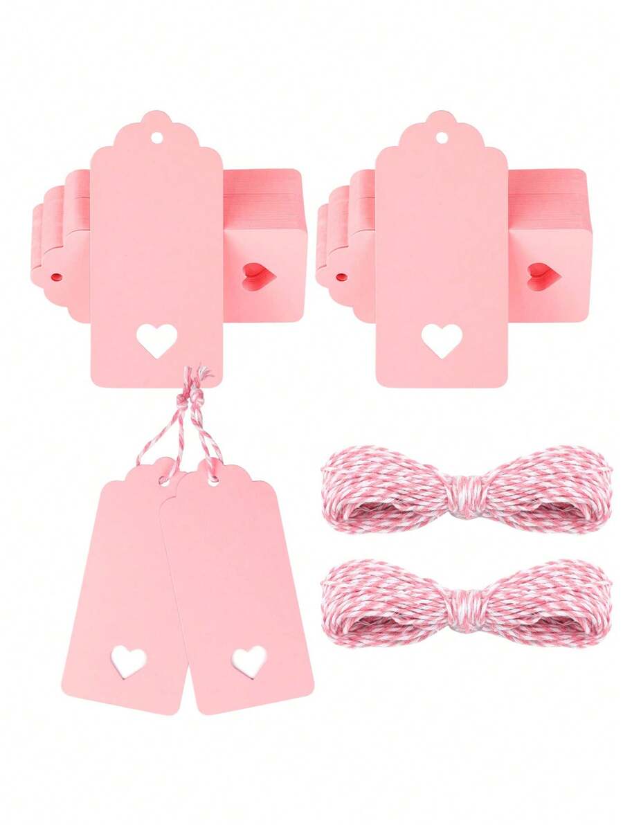 100个粉色标记标签，牛皮纸礼品标签，镂空心形婚礼回礼标签，带麻绳，适用于情人节、节日、珠宝、价格标签等。粉色节日吊牌，可作姓名标签、珠宝吊牌、价格标签等，是圣诞节的完美礼物标签。空白标签可用于给礼品、珠宝、服装定价，也可作商品价格标签、服装标签、生日礼物包装、派对礼物标签等。情人节适用。 - 粉色 - 查看 1