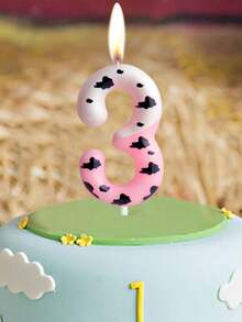 Pink & White Cow Spotted Digit 0-9 Print Birthday Animal Theme Anniversary Celebration Party Cake Decorative Candles - Multicolor - View 6