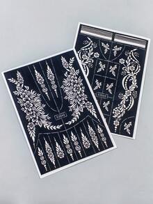 2 Sheets Henna Tattoo Stencils Flora Pattern Stencil Stickers Hollow Tattoo Sticker Stencils Mehndi Designs For Hand For Women Girls Body Art Painting,Formulated Without Henna - Black - View 7