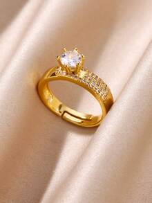 1枚可调节双层不锈钢心形戒指，金色，2024年新款奢华结婚情侣珠宝礼物，适合女性/女孩 - 1 - 查看 11