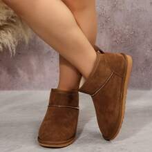 白色修身搭配运动裤，女士冬季新款棕色多功能舒适套脚雪地靴，保暖加厚防滑踝靴，时尚冬鞋 - 棕色 - 查看 3