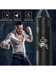 Punching Bag For Adults Unfilled Heavy Punching Bag, Boxing Bag Set With Punching Gloves, Wraps, Chain, Ceiling Hook For MMA Kickboxing Boxing Karate Muay Thai Taekwondo - 黑色 - 查看 2