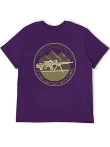 S~5XL Classic  Cotton Tee | Unisex American Size | 180gsm Fabric | Men's Vintage Military Sniper Graphic T-Shirt Funny Long Range Shooting Design Casual Wear Gift For Gun Enthusiasts Print | Beach & Casual Wear - 紫色 - 查看 4