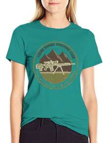 S~5XL Classic  Cotton Tee | Unisex American Size | 180gsm Fabric | Men's Vintage Military Sniper Graphic T-Shirt Funny Long Range Shooting Design Casual Wear Gift For Gun Enthusiasts Print | Beach & Casual Wear - 藍綠色 - 查看 5