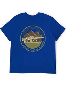 S~5XL Classic  Cotton Tee | Unisex American Size | 180gsm Fabric | Men's Vintage Military Sniper Graphic T-Shirt Funny Long Range Shooting Design Casual Wear Gift For Gun Enthusiasts Print | Beach & Casual Wear - 藍色 - 查看 4