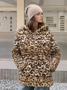 Áo khoác lông nhân tạo Risissida dành cho nữ có mũ trùm đầu và túi - Lựa chọn hoàn hảo cho mùa thu đông - Họa tiết da báo màu vàng - Xem 5