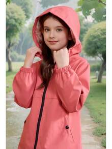 SOLOCOTE - Impermeable con capucha para niños, forro de goma, resistente al agua y viento - C- Rojo - Ver 5