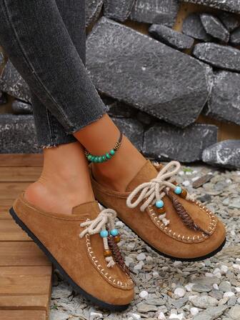 2025 女士休闲舒适百搭一脚蹬穆勒平底鞋，春秋时尚