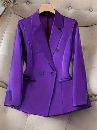 大码商务/通勤纯色双排扣西装外套