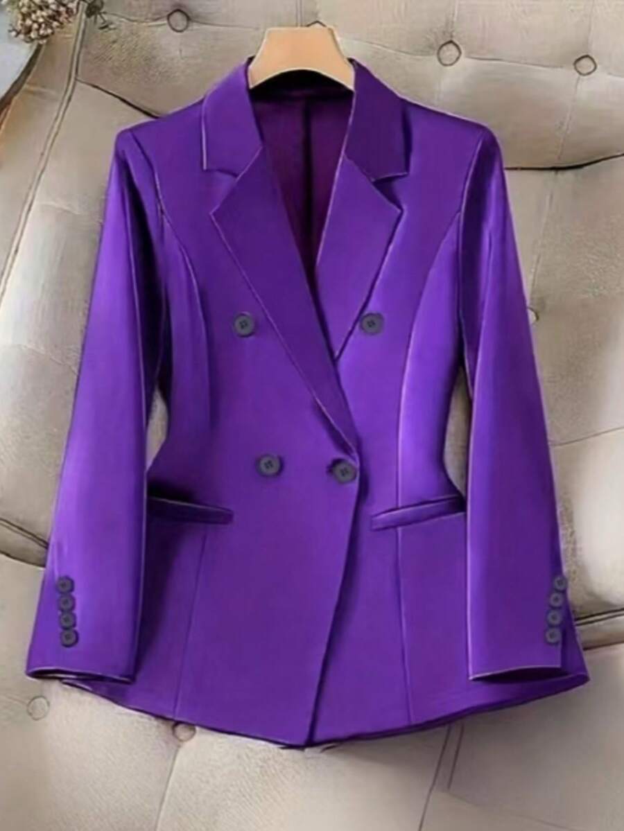 Plus Size Business/Commute Solid Color Double-Breasted Suit Jacket Spring - Purple - View 1