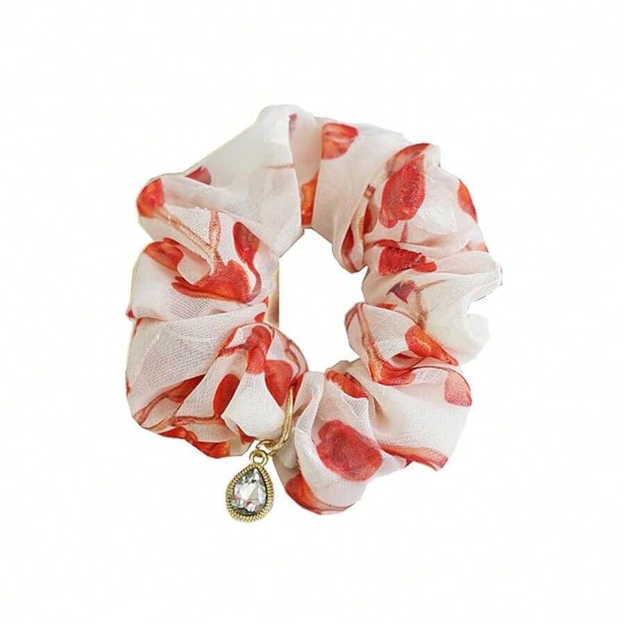 Korean Style Pearl Scrunchies - Fashion Floral Fabric Hair Ties Women - Korean Flower Accessoriesvalentine's Day RFC0 - 2-Mận đỏ - Xem 1