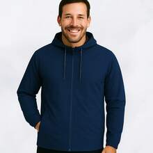 Men's Lightweight Plain Water-Repellent Windbreaker Jacket With Hood - Dark Blue+Plain+P - View 1