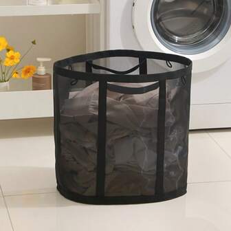 1pc Mesh Laundry Basket For Dirty Clothes, Foldable Wall Mounted Storage Bin, Space-Saving Bathroom Organizer, Durable Lightweight Dirty Clothes Hamper, Versatile Laundry Room Dorm Room Carrier, Breathable Mesh Design For Quick Sorting, Easy Access, Hygienic And Odor-Resistant, Sturdy Mounting Options Fits Under Sink, On Cabinet Doors, Or Behind Doors; Keeps Laundry Area Neat, Reduces Clutter, Makes Sorting By Color And Fabric Effortless; Ideal For Apartments, Studios, Shared Living Spaces; Rust-Proof Mounting Hardware; Easy To Install And Remove When Needed.