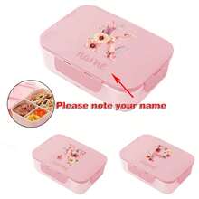 Custom Name 3-Compartment Bento Lunch Box With Triple-Sided Buckle Design Flip Lid Leak-Proof Meal Prep Container Secure Fork Spoon Utensils Set For Fresh Meals On-The-Go For Back-To-School Daily Use