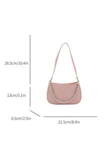 2025 New Pearl Chain Crossbody Bag, Women's Shoulder Bag, Compact Minimalist Commuter Bag, Sweet & Cute Summer Square Bag - Pink - View 3