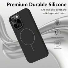 奢华闪亮荧光液态硅胶磁吸软手机壳，兼容 17 Air 16 15 14 13 12 17 Pro Max Plus - 黑色 - 查看 4