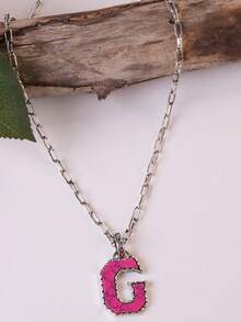 1pc Western Country Style Vintage Textured CCB Multicolor Leopard Print Black & White Plaid 26 Letter Minimalist Pendant Necklace, Sweater Chain