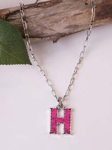 1pc Western Country Style Vintage Textured CCB Multicolor Leopard Print Black & White Plaid 26 Letter Minimalist Pendant Necklace, Sweater Chain