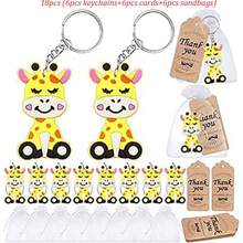 18 pezzi Portachiavi carini a tema animali della giungla, bomboniere per feste allo zoo, anelli portachiavi di animali selvatici con etichette in carta marrone e sacchetti in chiffon bianco, adatti per decorazioni per feste di compleanno di baby-sitter, decorazioni per feste di famiglia a tema animali della giungla, portachiavi di leoni, giraffe, elefanti, decorazioni per feste in stile selvaggio