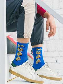 10 Pairs Random Black & White Graffiti Style Casual Sports Mid-Calf Socks For Teenage Boys - Multicolor - View 4