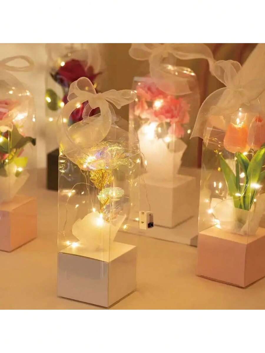 10pcs Portable Transparent Flower Box, Plastic Bouquet Packaging Boxes, Determine, Birthday, Wedding - Multicolor - View 1