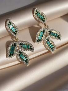 1 Pair Green Crystal Coconut Leaf Dangle Earrings, Bohemian Style Jewelry For Beach Vacation, Elegant And Charming, Suitable For Gifts And Daily Wear