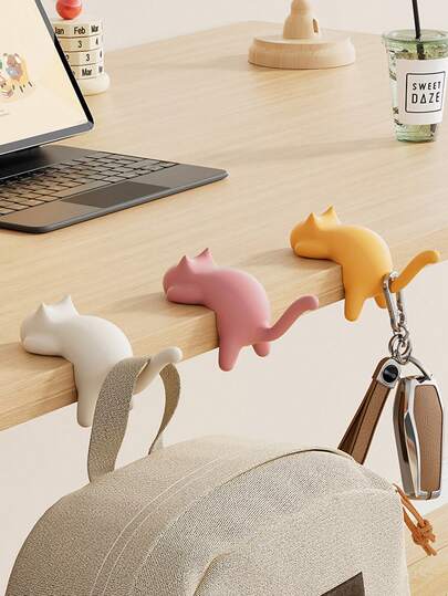 1/3 Stücke süße katzenförmige Tischkantenhalterung - Drahthalter Organizer für Bürotisch, Taschenhänger, Schlüsselhalter, kreative Tisch-Handtaschenhaken für Restaurants, Cafés, Schulen | Dekorativer Haken | Tischdekoration | Schul-Zubehör