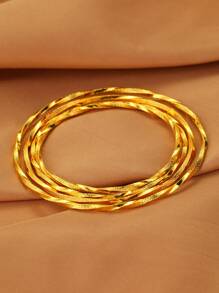 4pcs/Set 18k Gold Plated Braided Wire Bangle Bracelets, Fashionable For Women, Suitable For Party, Gathering, Gift, Daily Wear