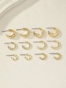 6pairs Geometrical Shapes Creative & Fashionable & Minimalist Daily Wear Exquisite Small Earrings For Women,Suitable For Women Daily Wear, Various Holidays, Mother's Day Gift, Social Events, , Music Festival Accessories - 金色 - 查看 2