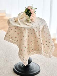 1pc Cartoon Cherry Print Tablecloth, Vintage American Country Style Lace Edge, Multipurpose Cover For Dining Table, Kitchen, Coffee Table, Microwave, Cabinet, Daily Use, Holiday Party, Photography Background, All Season - Multicolor - View 10