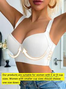 女士白色舒适无缝深 V 聚拢可调节文胸运动美背文胸 - 白色 - 查看 2