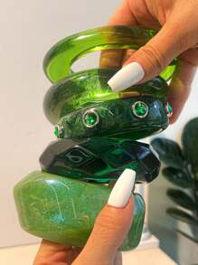 1 pieza Brazalete de resina redondo con brillo, rosa, elegante y refinado, adecuado como regalo o para uso diario