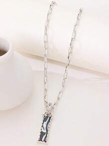 1pc Western Country Style Vintage Textured CCB Multicolor Leopard Print Black & White Plaid 26 Letter Minimalist Pendant Necklace, Sweater Chain