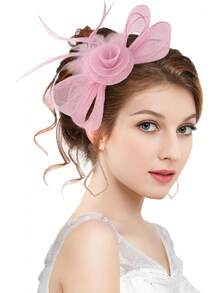 Unpifolov Fascinators Hats Flower Mesh Feathers Headband Tea Party Wedding Derby Cocktail Hair Clip Headwear Girls Women - 深黃色 - 查看 8
