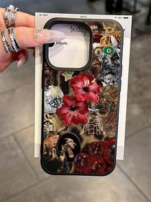 1 件复古野生豹纹拼布时尚豹纹荔枝纹防摔防滑软手机壳保护套适用于苹果和手机 - 彩色 - 查看 5